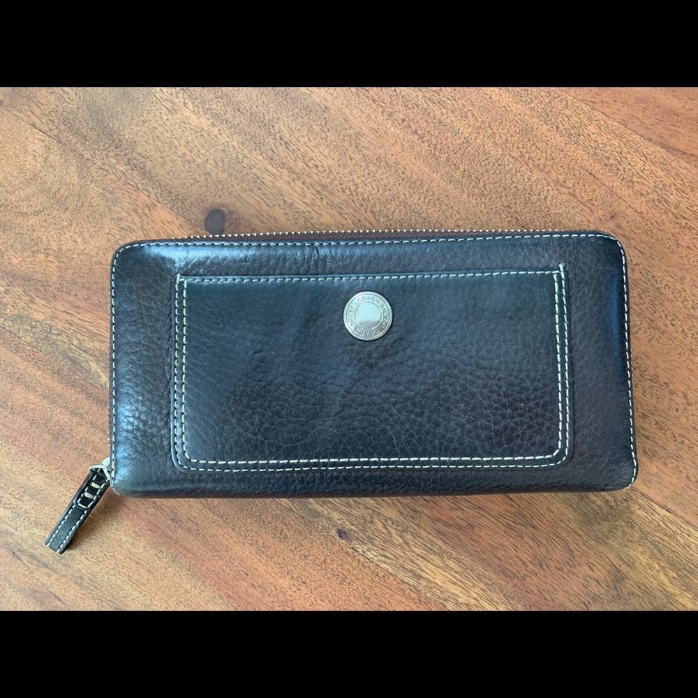 Coach Brown Pebbled Leather Zip Around Wallet